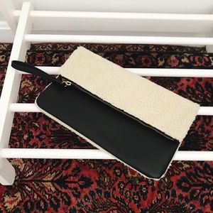 Faux Shearling Foldover Clutch